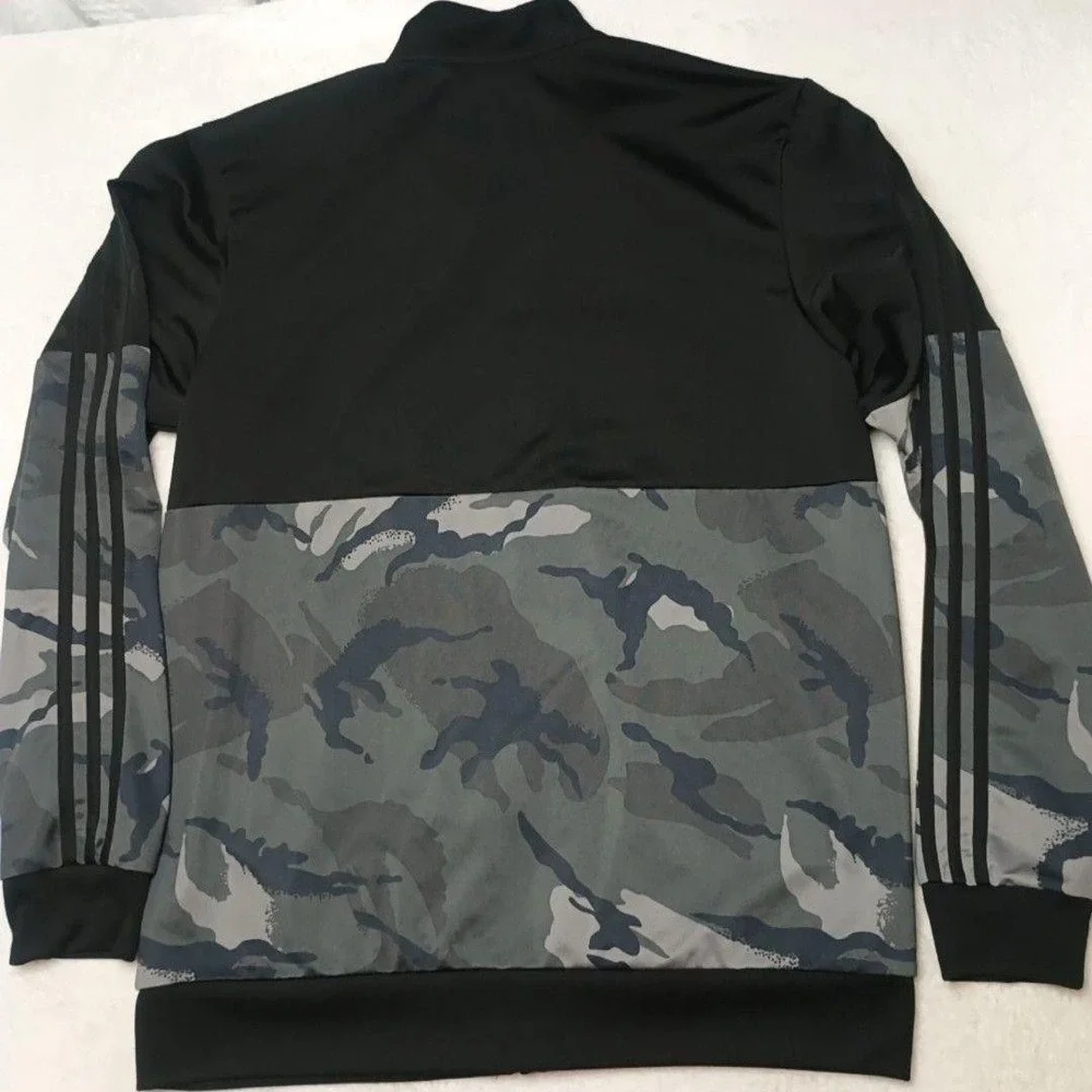 Adidas Sweatshirt Mens L Black Camo Full Zip Essentials Fleece Pockets IM5167